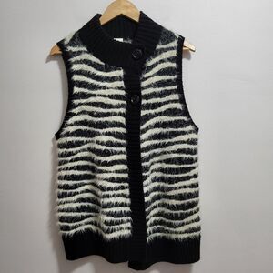 Chico's Sleeveless Zebra Furry Cardigan Sweater Size 1 / Medium